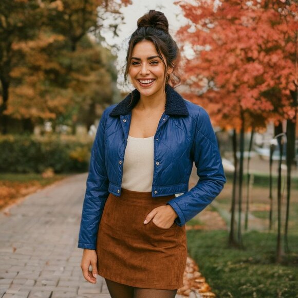 Poster GRL Women Puffer Cropped Jacket Sherpa Collar Streetwear Lightweight Coat - Picture 2 of 12